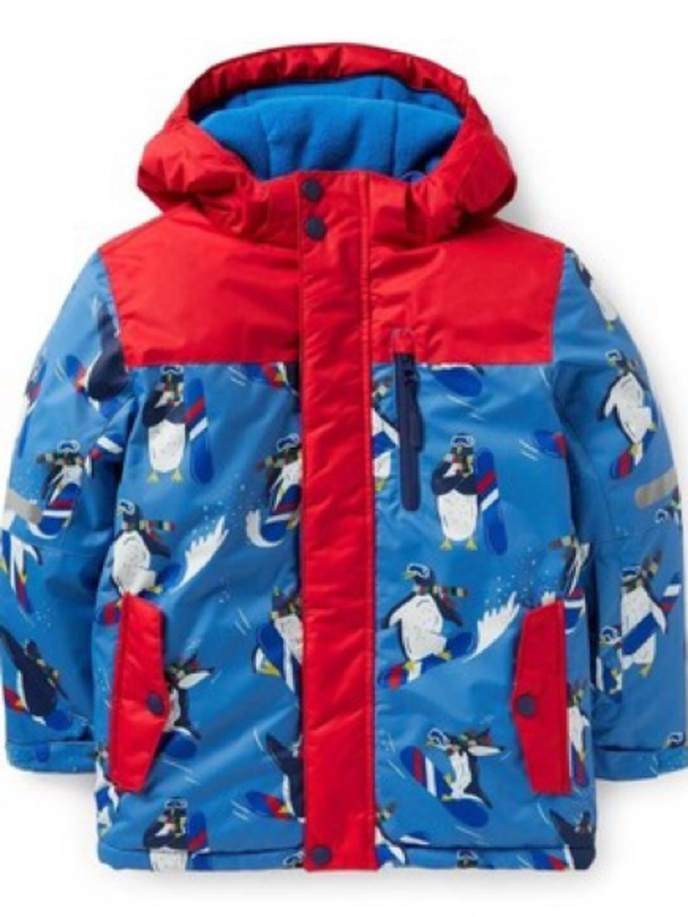 Boden Blue Jacket with Red Accents and Penguin Lining